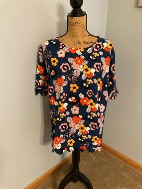 Victoria Beckham x Target Navy Floral Scalloped Hem Tunic